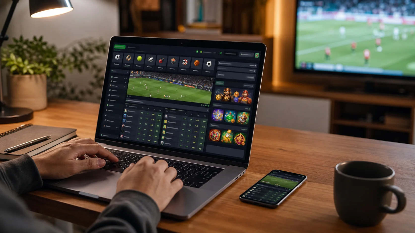 Plataforma rivalo em notebook e celular com apostas esportivas e cassino online